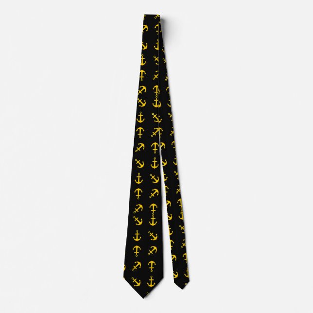 Cartoon Golden Boat Anchor Set Tie (Front)