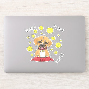 Cartoon Golden Shepherd and Tennis Balls