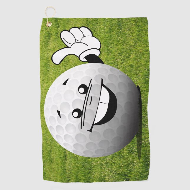Cartoon golf ball on grass Best Golf Towels (Front)