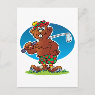 Cartoon Gopher Golfing Postcard