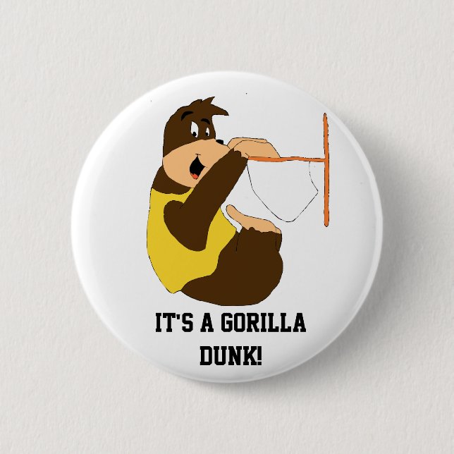 Cartoon Gorilla Slam Dunking 2 Inch Round Button (Front)