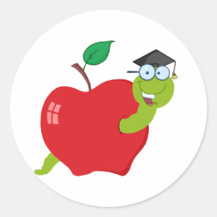 Cartoon Graduate Worm In Apple Classic Round Sticker