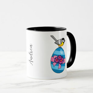 Cartoon Great Tit with Easter Egg   Add Name Mug
