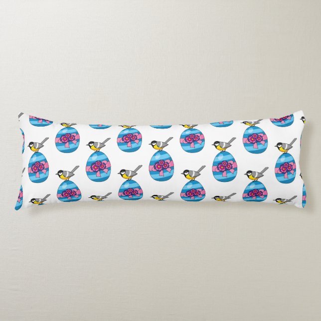 Cartoon Great Tit with Easter Egg Body Pillow (Front)
