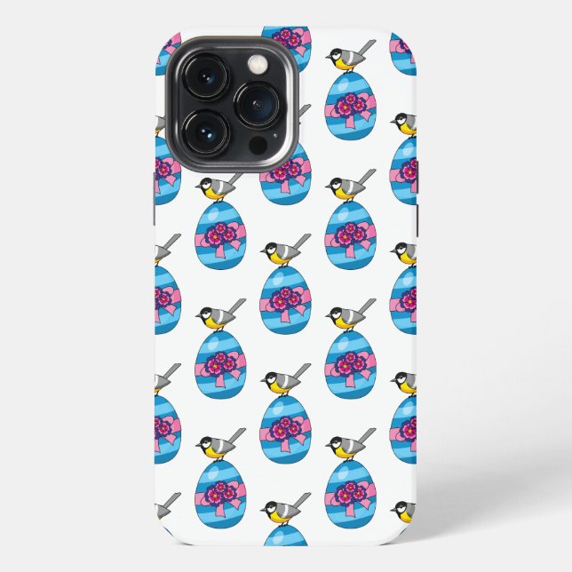 Cartoon Great Tit with Easter Egg iPhone Case (Back)