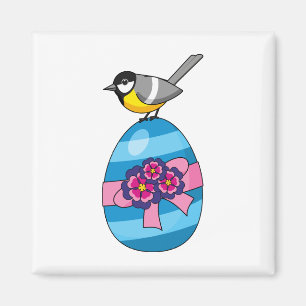 Cartoon Great Tit with Easter Egg Magnet
