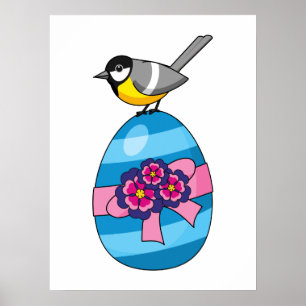 Cartoon Great Tit with Easter Egg Poster