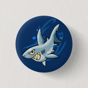 Cartoon Great White Shark 1 Inch Round Button