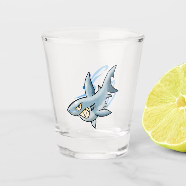 Cartoon Great White Shark Shot Glass (Front)