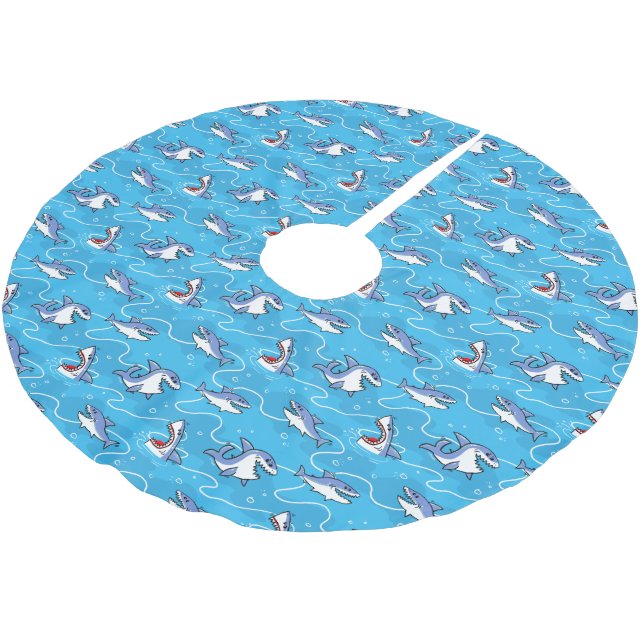 Cartoon Great White Sharks Brushed Polyester Tree Skirt (Angled)