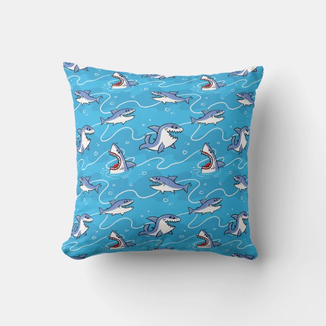 Cartoon Great White Sharks Throw Pillow (Front)