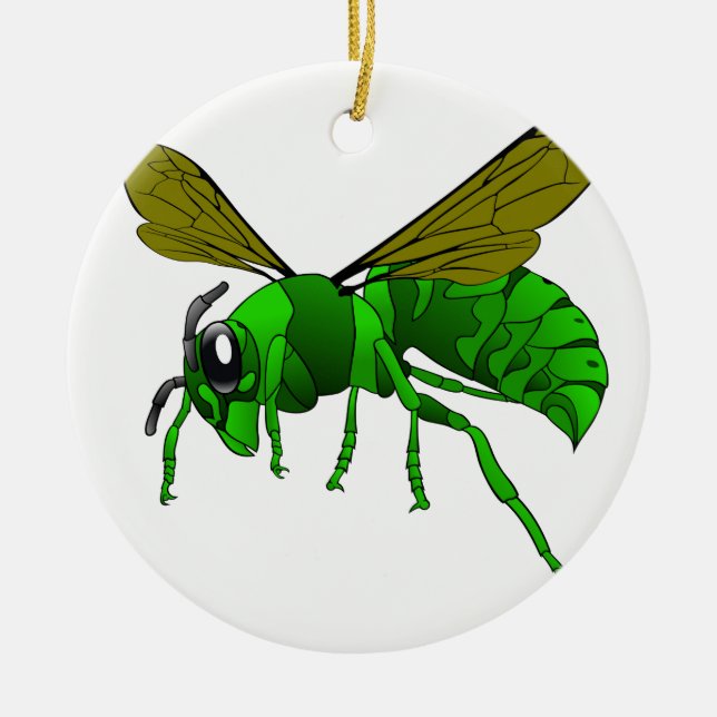 Cartoon green and lime hornet wasp bee ceramic ornament (Front)