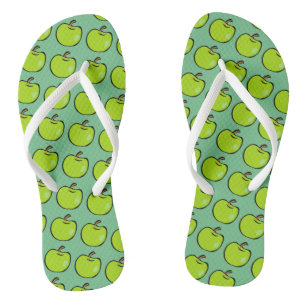 Cartoon Green Apples Pattern Flip Flops