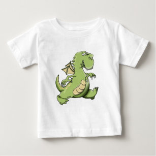 Cartoon green dragon walking on his back feet baby T-Shirt