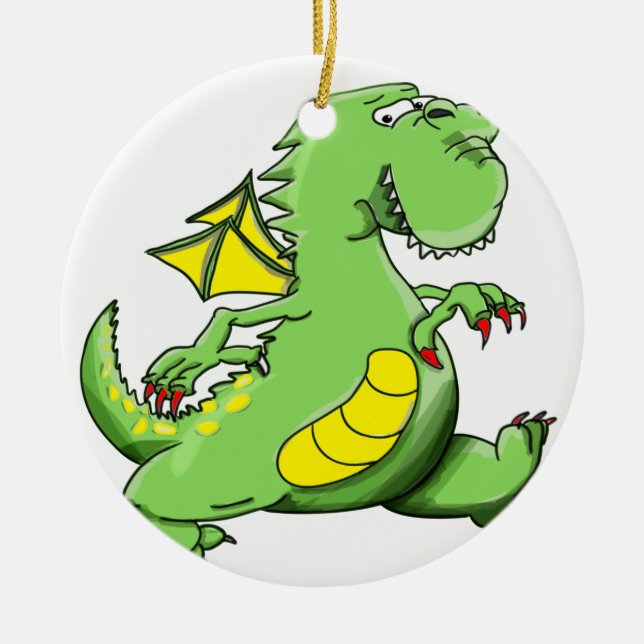 Cartoon green dragon walking on his back feet ceramic ornament (Front)