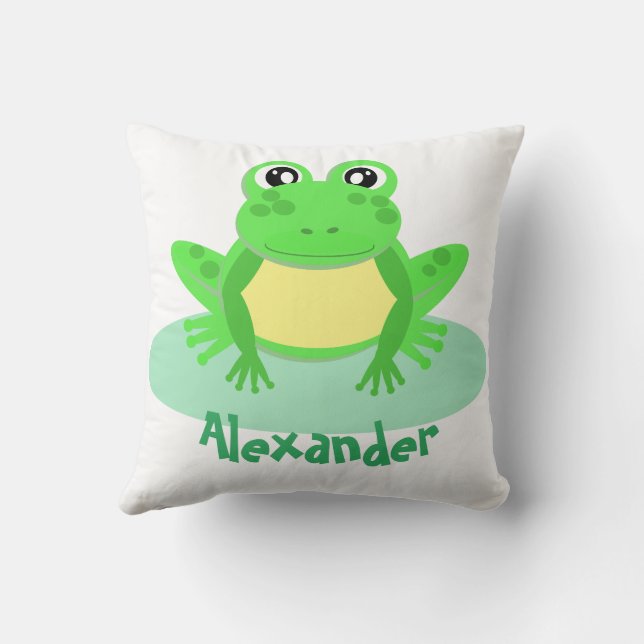 Cartoon Green Frog Cute  Throw Pillow (Back)