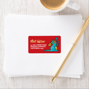 Cartoon Green Magic Dragon Kid Halloween Address Label