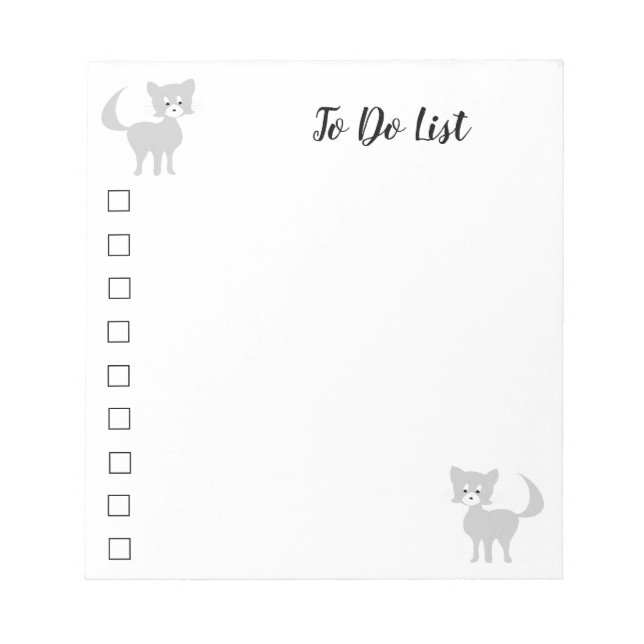 Cartoon grey cat Pretty Puss To Do List Notepad (Front)