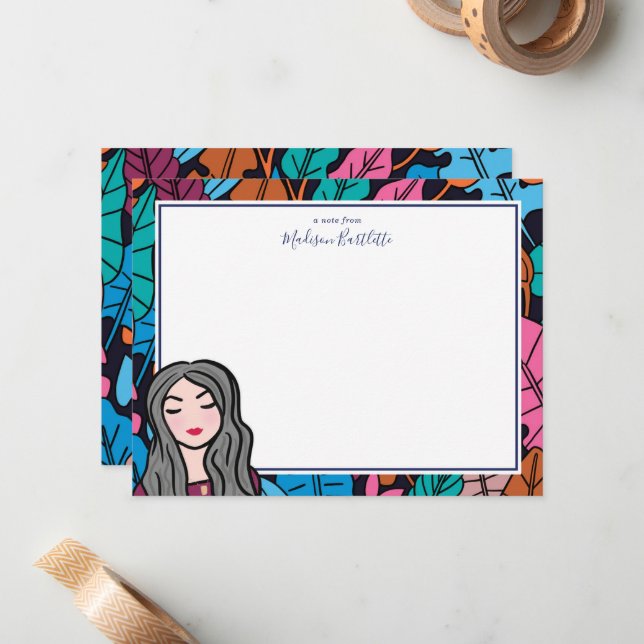 Cartoon Grey Hair Lady Personal Card (Front/Back In Situ)