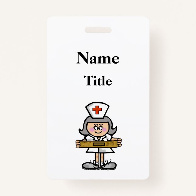Cartoon Grey Hair Nurse Badge  Customize It! (Front)