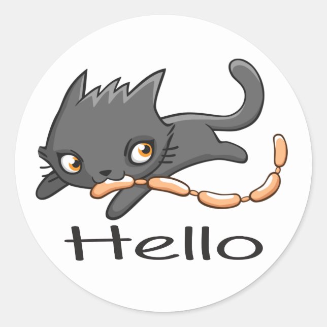 Cartoon Grey Kitten Kitty Love Hello Grey Cute Cat Classic Round Sticker (Front)