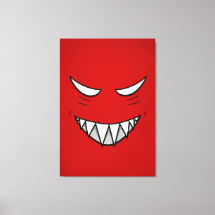 Cartoon Grinning Face With Evil Eyes Red Canvas Print