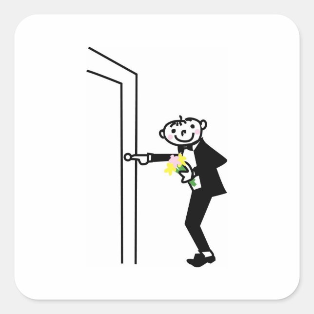 Cartoon Groom Rings Doorbell Square Sticker (Front)