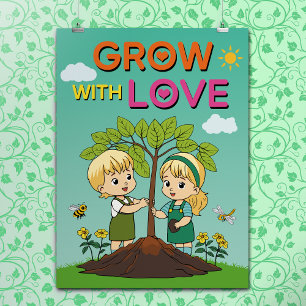 Cartoon Grow Positive Inspirational Quote Nursery Poster