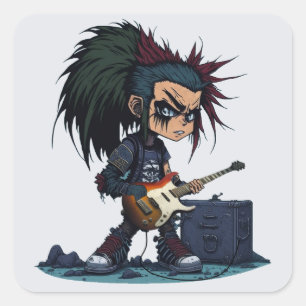 Cartoon Grunge Punk Rock And Roll Guitar Amp Cool Square Sticker
