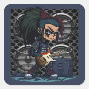 Cartoon Grunge Punk Rock & Roll Guitar Amp Speaker Square Sticker
