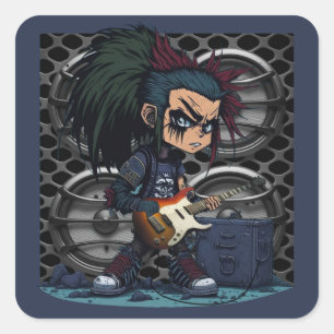 Cartoon Grunge Punk Rock & Roll Guitar Amp Speaker Square Sticker