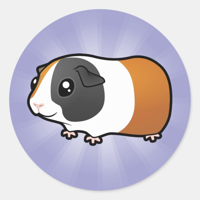Cartoon Guinea Pig (smooth hair) Classic Round Sticker (Front)