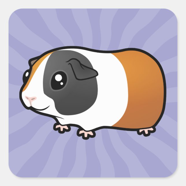 Cartoon Guinea Pig (smooth hair) Square Sticker (Front)