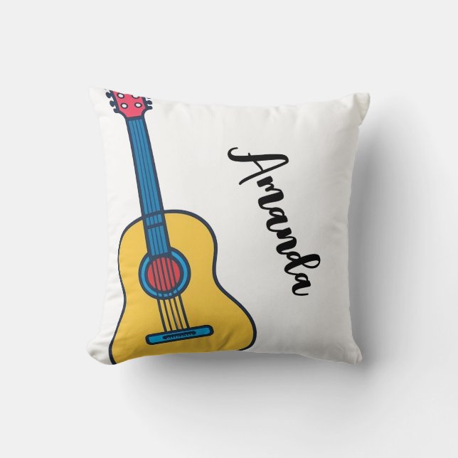 Cartoon Guitar with Bold Neck Strings Name Throw Pillow (Front)
