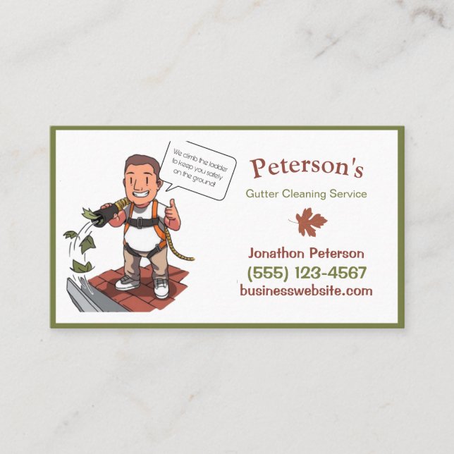 Cartoon Gutter Cleaning Service Guy Business Card (Front)