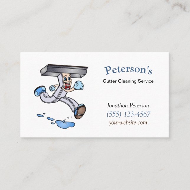 Cartoon Gutter Cleaning Service Guy Business Card (Front)