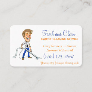 Cartoon Guy Carpet Cleaning Service Business Card