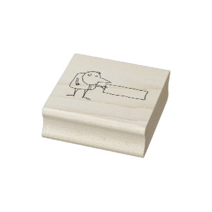 Cartoon Guy with Rectangular Blank Sign Rubber Stamp