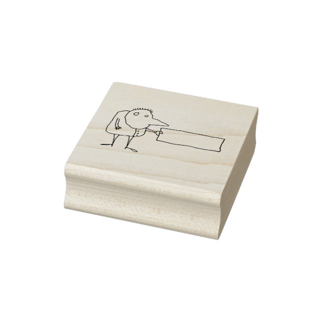 Cartoon Guy with Rectangular Blank Sign Rubber Stamp (Stamp)