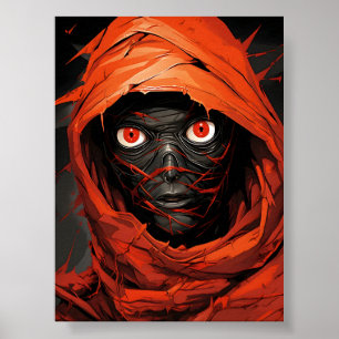 Cartoon Halloween Creepy Red Egyptian Mummy Poster