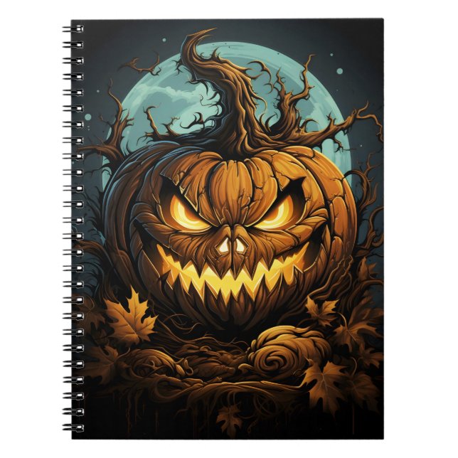 Cartoon Halloween Orange Pumpkin With Spooky Eyes Notebook (Front)