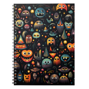 Cartoon Halloween Pattern Cool Monsters and Ghosts Notebook