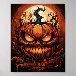 Cartoon Halloween Scary Pumpkin With A Spooky Eyes Poster