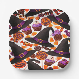 Cartoon Halloween Witches Candy Paper Plate