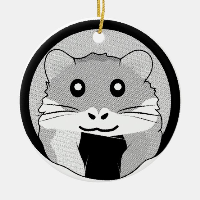 Cartoon Hamster Scarfed Joy Ceramic Ornament (Front)