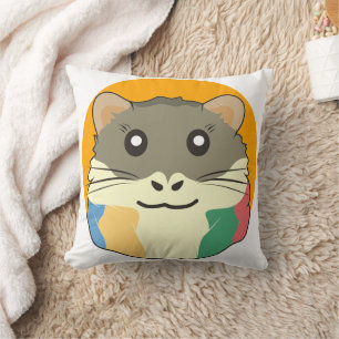 Cartoon Hamster with a Multicolored Scarf Throw Pillow