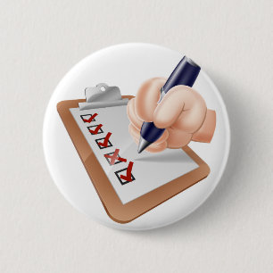 Cartoon hand completing survey 2 inch round button