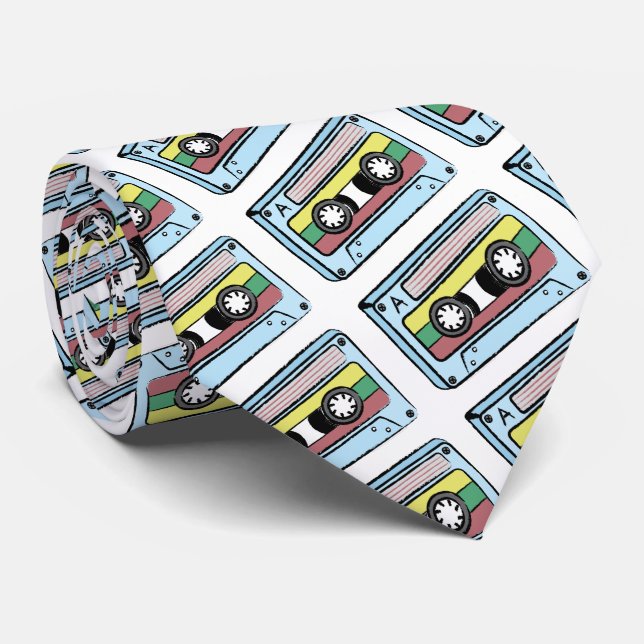Cartoon Hand Drawn Cassette Tape (Double Sided) Tie (Rolled)