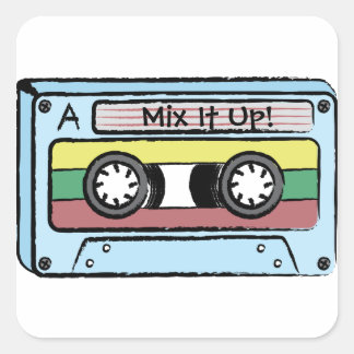 Cartoon Hand Drawn Cassette Tape (Mix It Up) Square Sticker