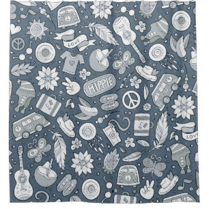 Cartoon hand drawn hippie doodles seamless pattern